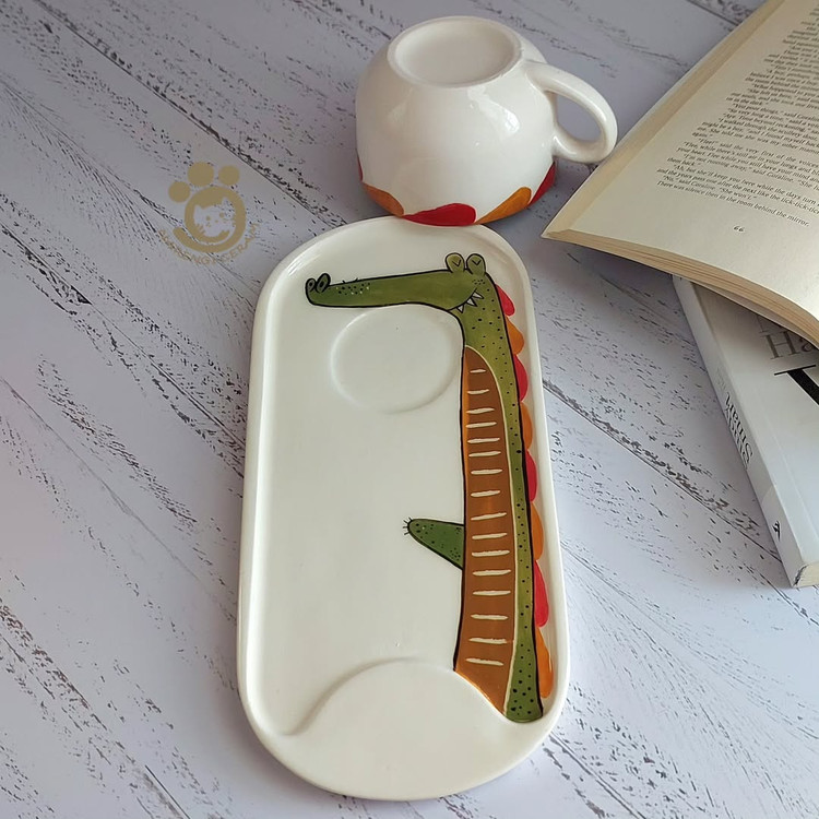 ست ماگ و زیر ماگی سرامیکی دست ساز مدل دایناسور