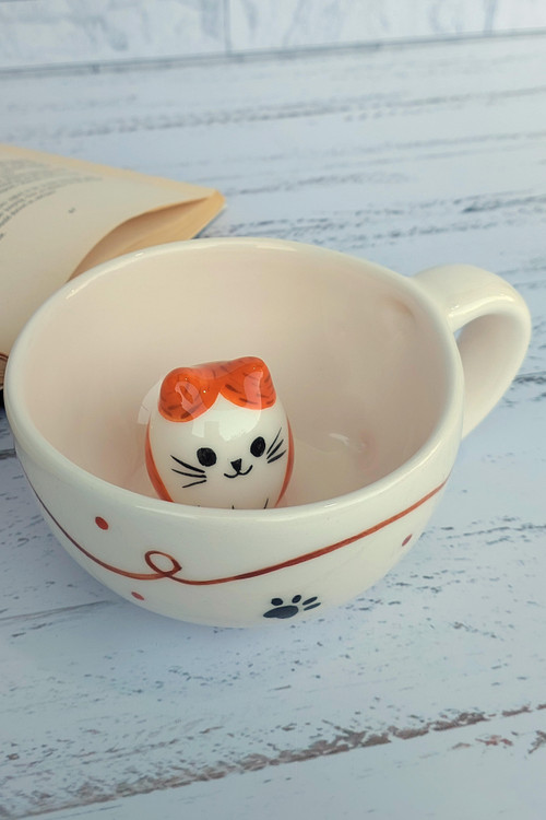 لته ماگ سرامیکی دست ساز عروسکی داخل گربه