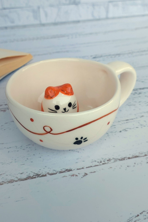 لته ماگ سرامیکی دست ساز عروسکی داخل گربه