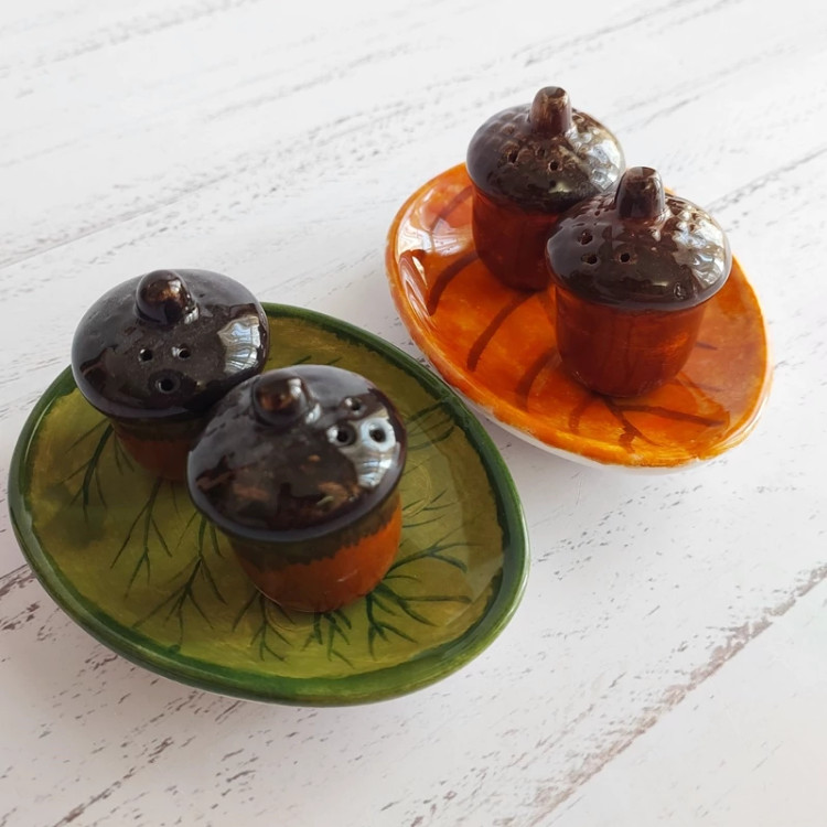 نمکدون سرامیکی دستساز طرح بلوط و برگ نارنگی سرام