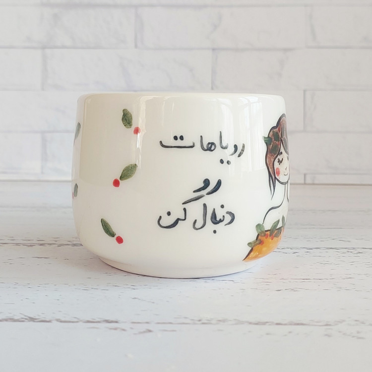 ماگ طرح دختر و رویاها دستساز سرامیکی نارنگی سرام